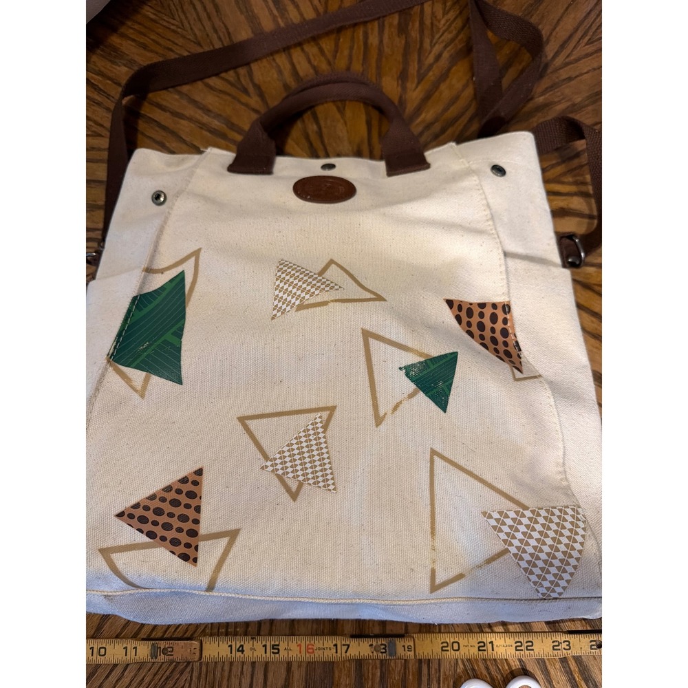 Starbucks Geometric Triangle Canvas Tote Bag Crossbody Cream Brown Siren Logo